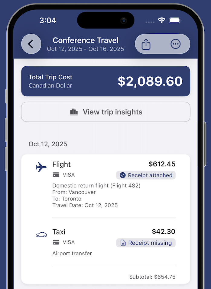 Periodic Expenses trip cost and receipts